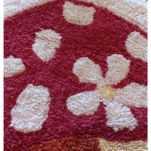 Mushroom Shaped Rug Red/Pink Mushroom & Off White Flowers Yellow Stem 36" X 24" - Picture 9 of 11
